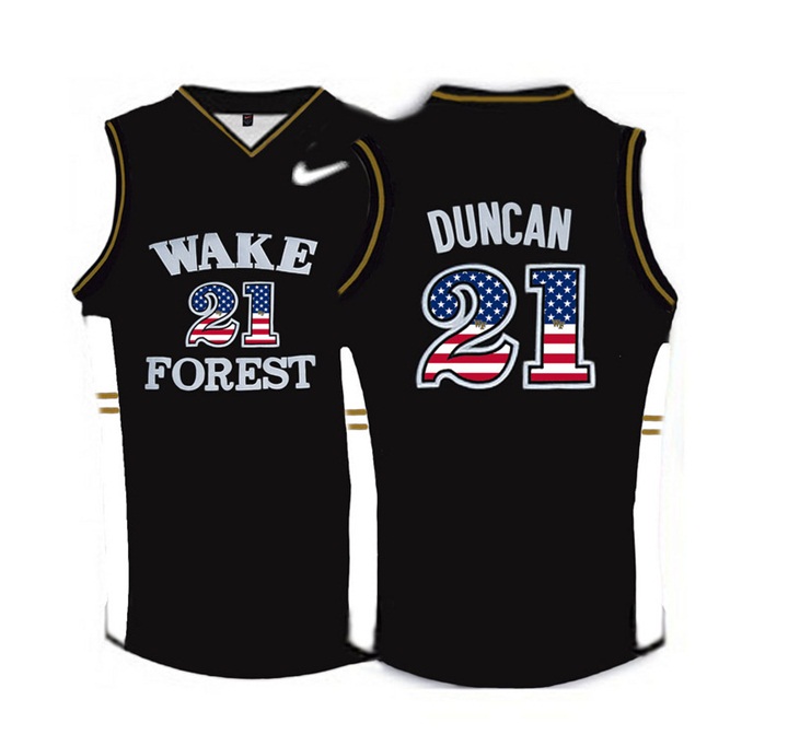 male wake forest demon deacons 21 tim duncan black national flag basketball jersey