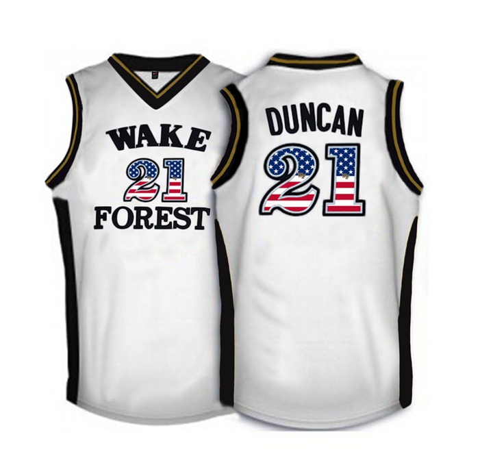 male wake forest demon deacons 21 tim duncan white national flag basketball jersey