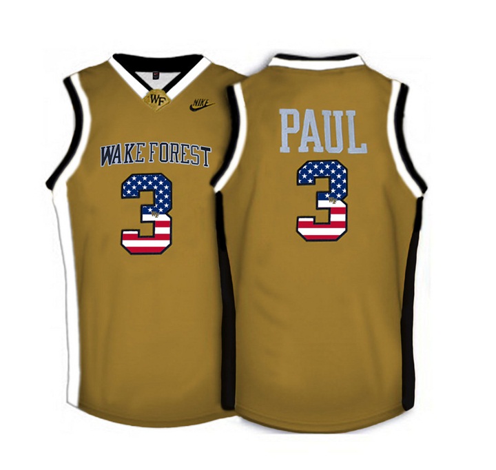 male wake forest demon deacons 3 chris paul gold national flag basketball jersey