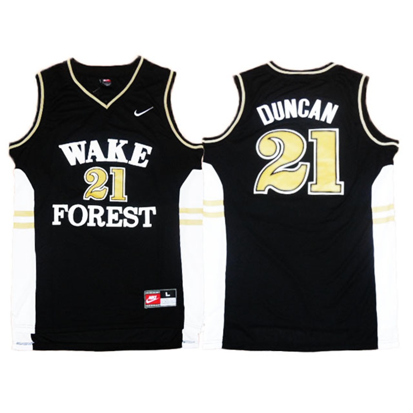male wake forest demon deacons black 21 tim duncan jersey