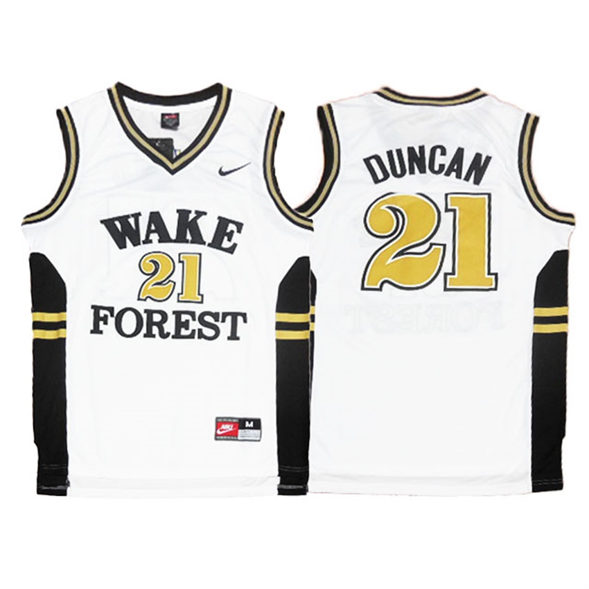 male wake forest demon deacons white 21 tim duncan jersey