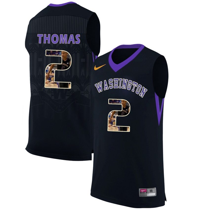 male washington huskies black 2 isaiah thomas ncaa basketball jersey with player pictorial