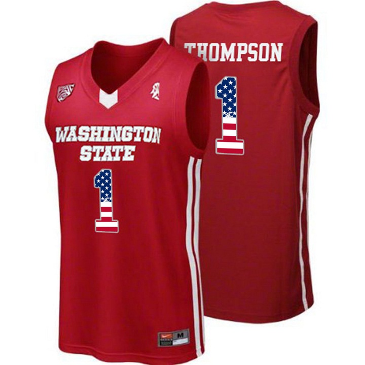 male washington state cougars 1 klay thompson red national flag basketball jersey