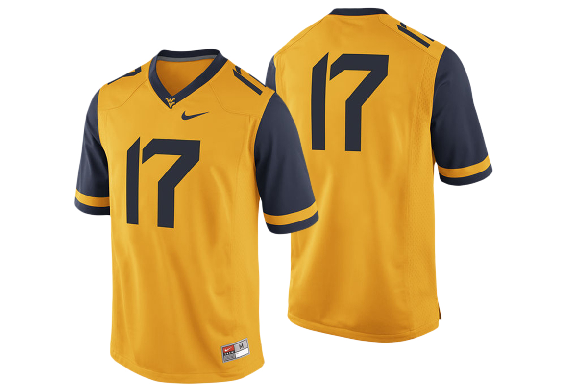 male west virginia mountaineers gold 17 college football game performance jersey