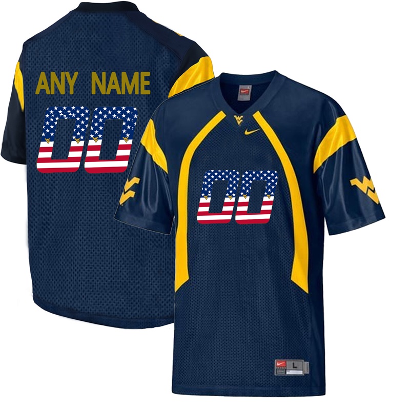 male west virginia mountaineers navy blue custom college football limited jersey