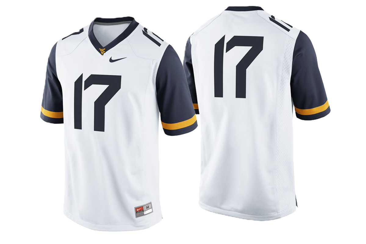 male west virginia mountaineers white 17 college football game performance jersey