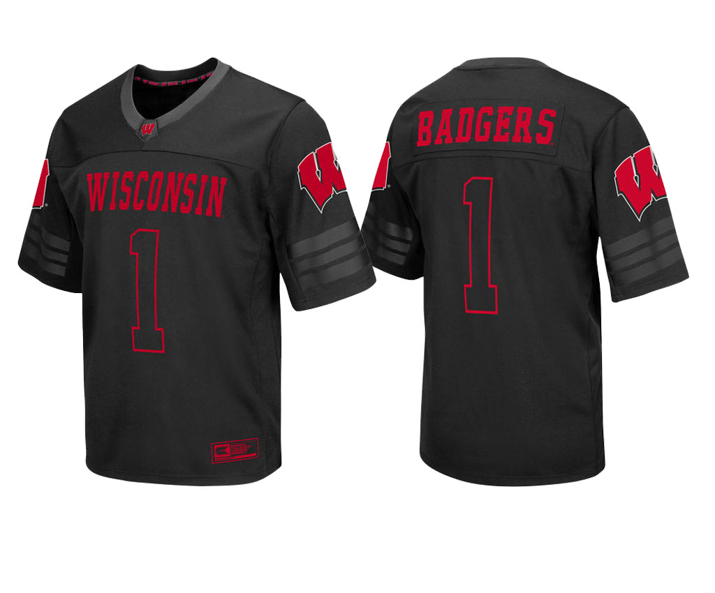 male wisconsin badgers black 1 college colosseum blackout football jersey