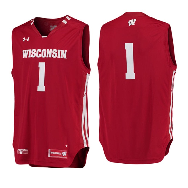 male wisconsin badgers red 1 performance basketball jersey