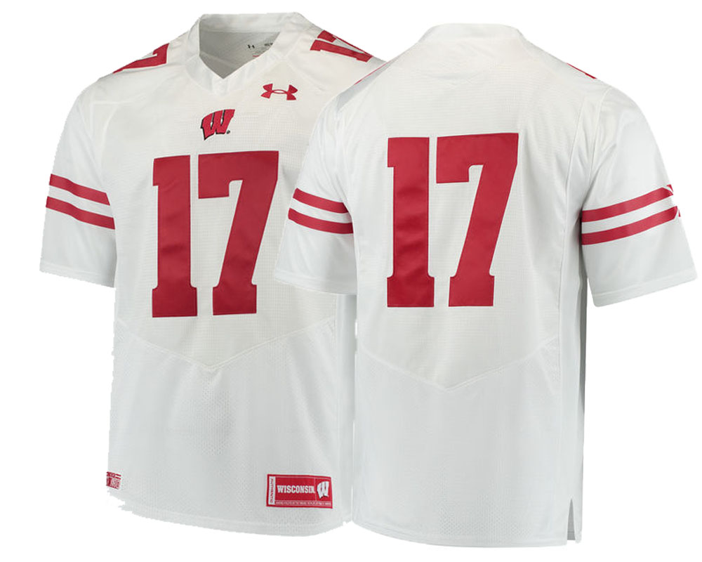 male wisconsin badgers white 17 college football performance jersey