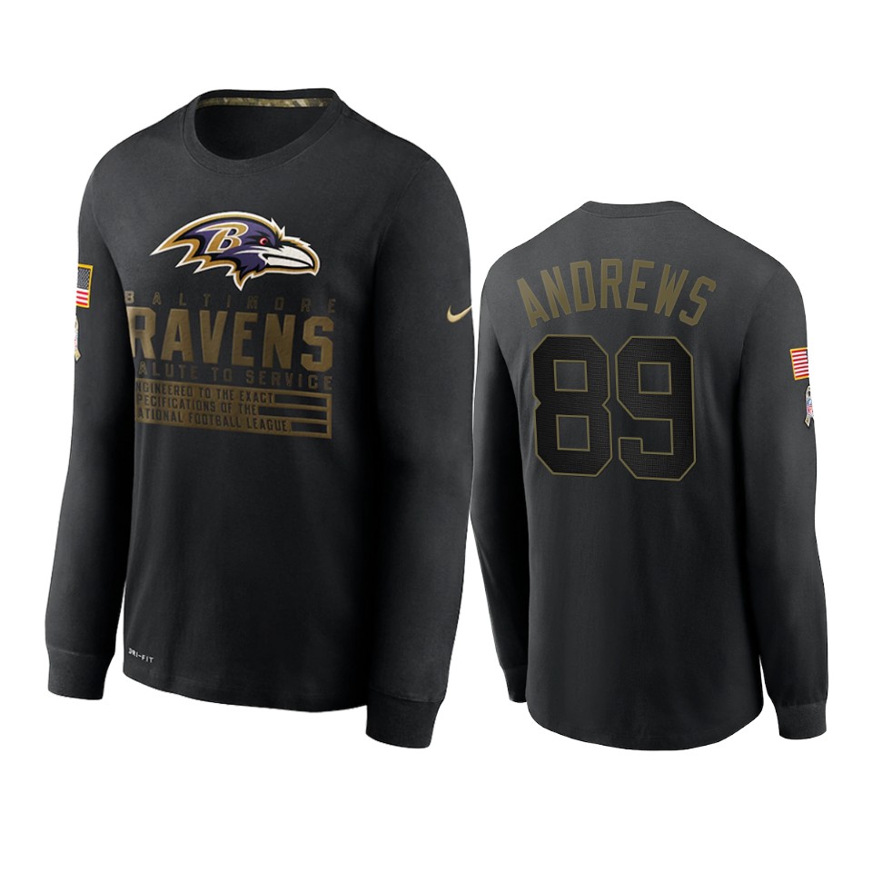mark andrews ravens black 2020 salute to service sideline performance long sleeve t shirt