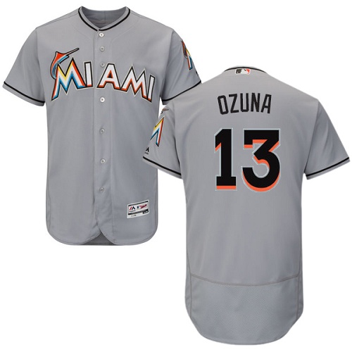 marlins #13 Marcell Ozuna Grey Flexbase Authentic Collection Stitched MLB Jersey