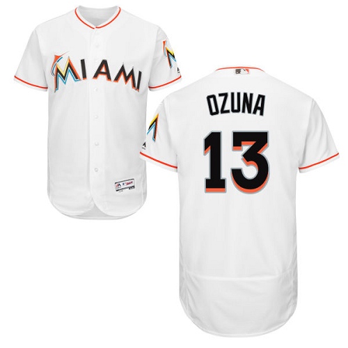 marlins #13 Marcell Ozuna White Flexbase Authentic Collection Stitched MLB Jersey