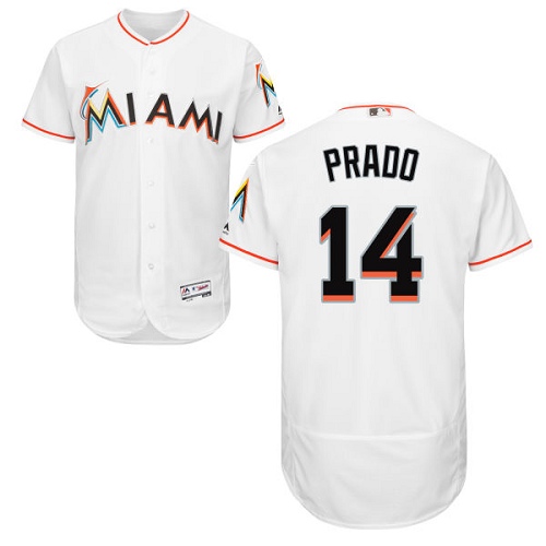 marlins #14 Martin Prado White Flexbase Authentic Collection Stitched MLB Jersey