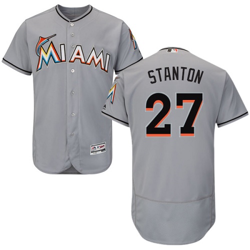 marlins #27 Giancarlo Stanton Grey Flexbase Authentic Collection Stitched MLB Jersey