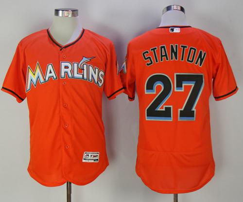 marlins #27 Giancarlo Stanton Orange Flexbase Authentic Collection Stitched MLB Jersey