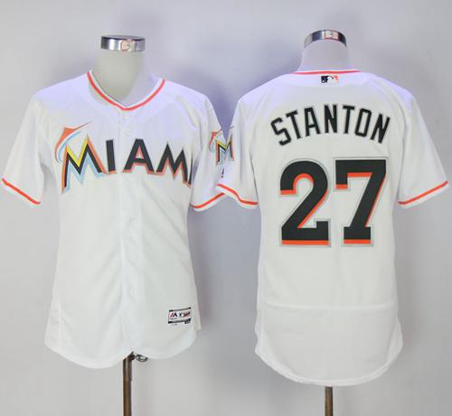 marlins #27 Giancarlo Stanton White Flexbase Authentic Collection Stitched MLB Jersey