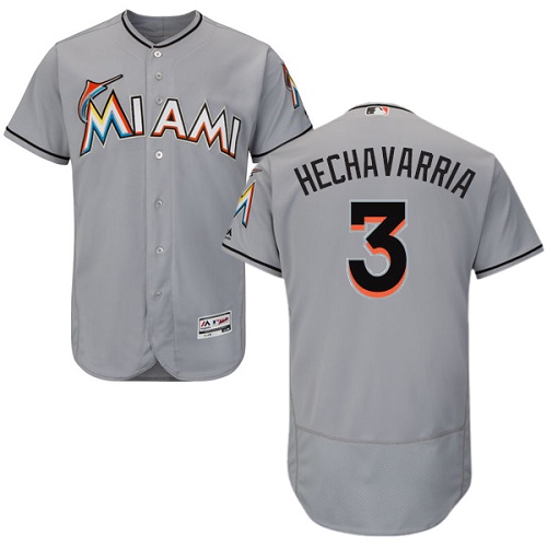 marlins #3 Adeiny Hechavarria Grey Flexbase Authentic Collection Stitched MLB Jersey