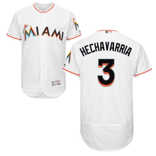 marlins #3 Adeiny Hechavarria White Flexbase Authentic Collection Stitched MLB Jersey