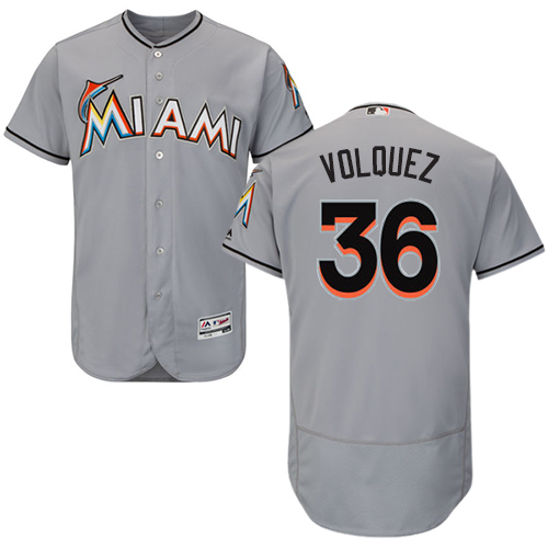 marlins #36 Edinson Volquez Grey Flexbase Authentic Collection Stitched MLB Jersey