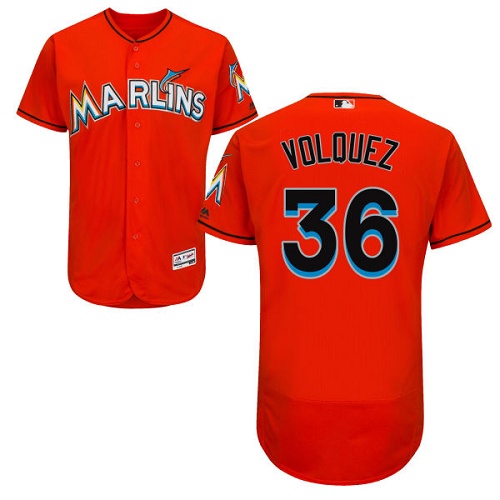 marlins #36 Edinson Volquez Orange Flexbase Authentic Collection Stitched MLB Jersey