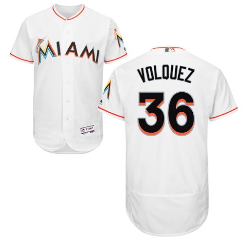 marlins #36 Edinson Volquez White Flexbase Authentic Collection Stitched MLB Jersey