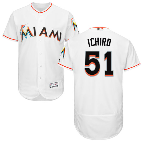 marlins #51 Ichiro Suzuki White Flexbase Authentic Collection Stitched MLB Jersey