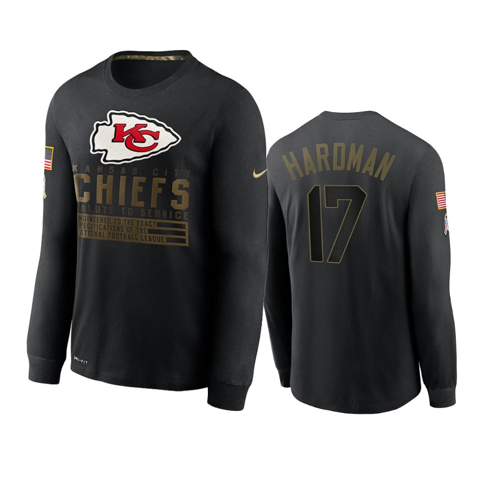 mecole hardman chiefs black 2020 salute to service sideline performance long sleeve t shirt