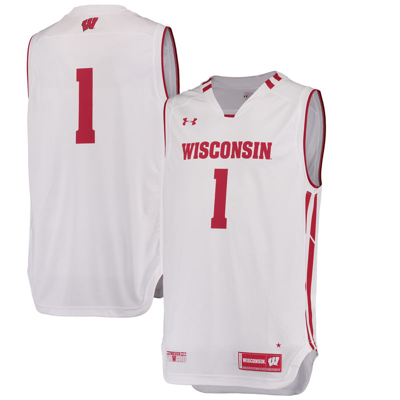 men's badgers white 1 performance basketball jersey