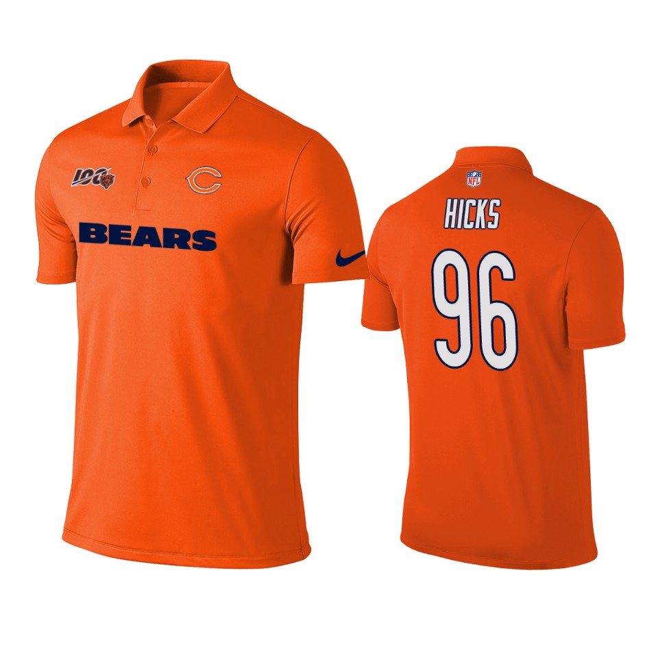 men's bears akiem hicks orange 100th season polo