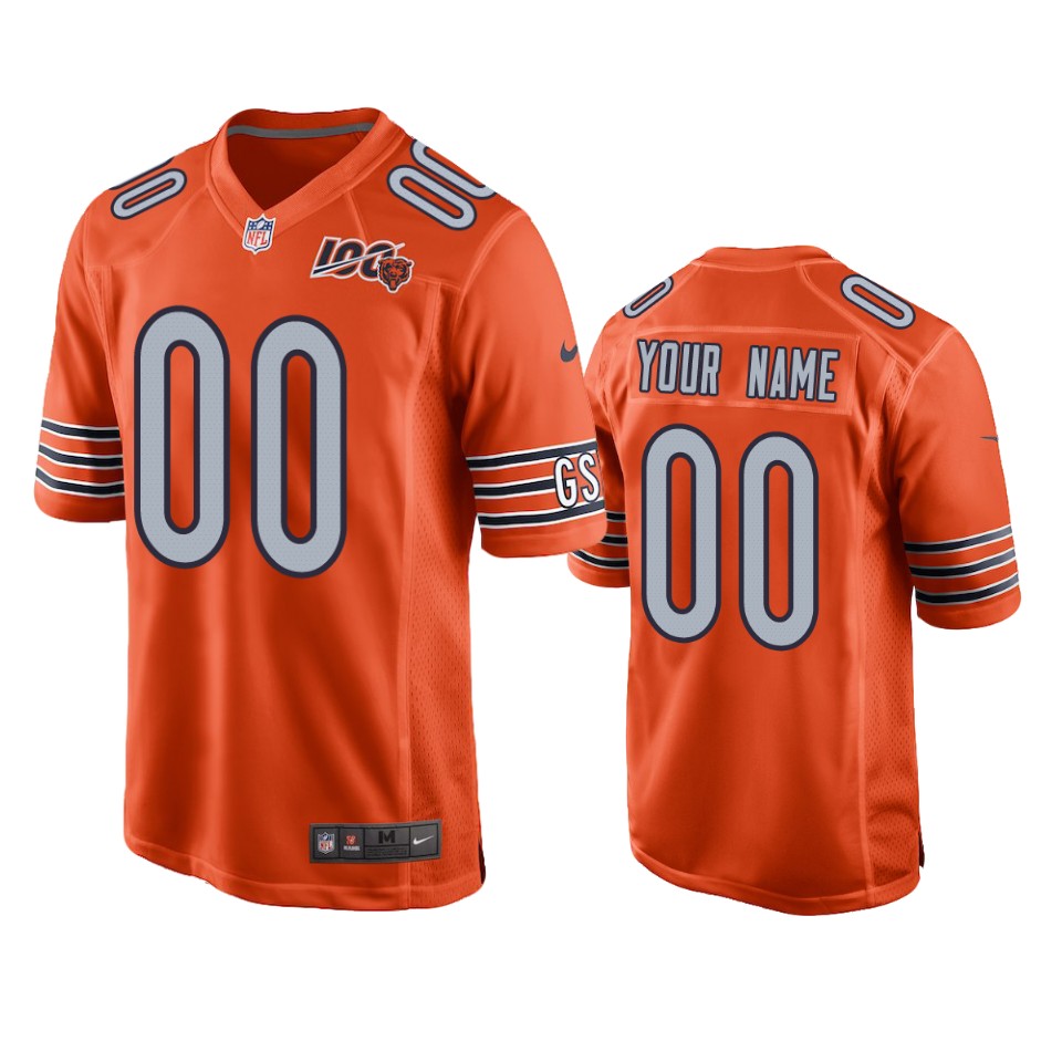 men's bears custom orange 100th season game jersey