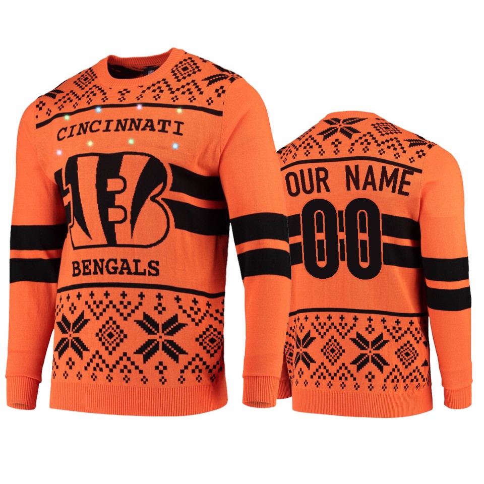 men's bengals custom orange black 2019 ugly christmas light up sweater