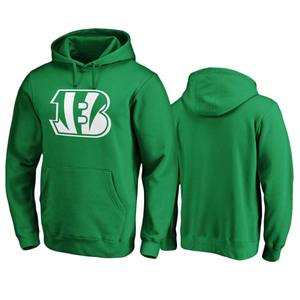 men's bengals green st. patrick's day white logo hoodie