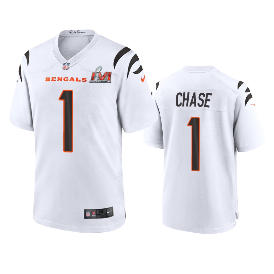 men's bengals ja'marr chase white super bowl lvi game jersey