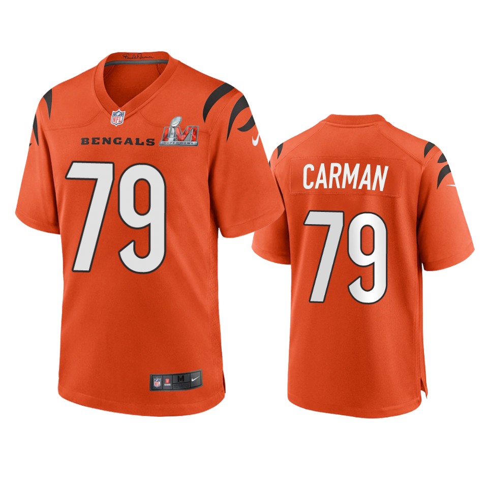 men's bengals jackson carman orange super bowl lvi game jersey