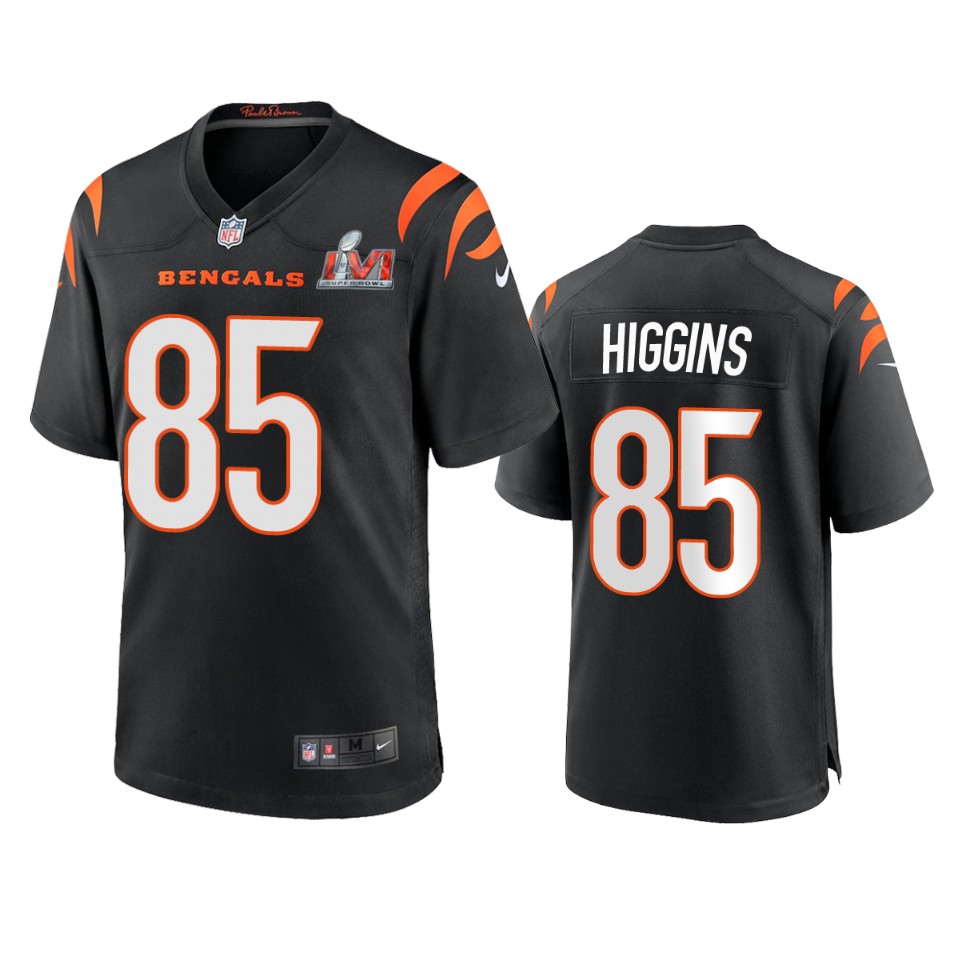 men's bengals tee higgins black super bowl lvi game jersey