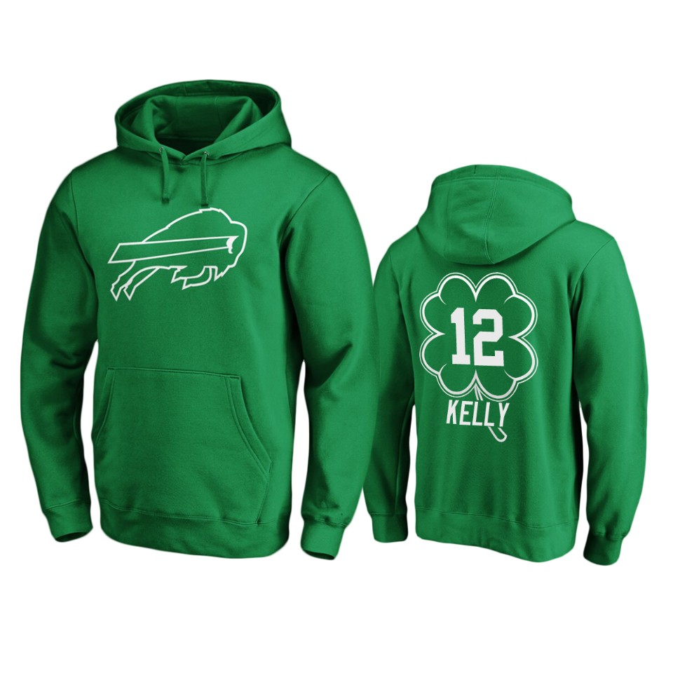 men's bills jim kelly green st. patrick's day white logo hoodie