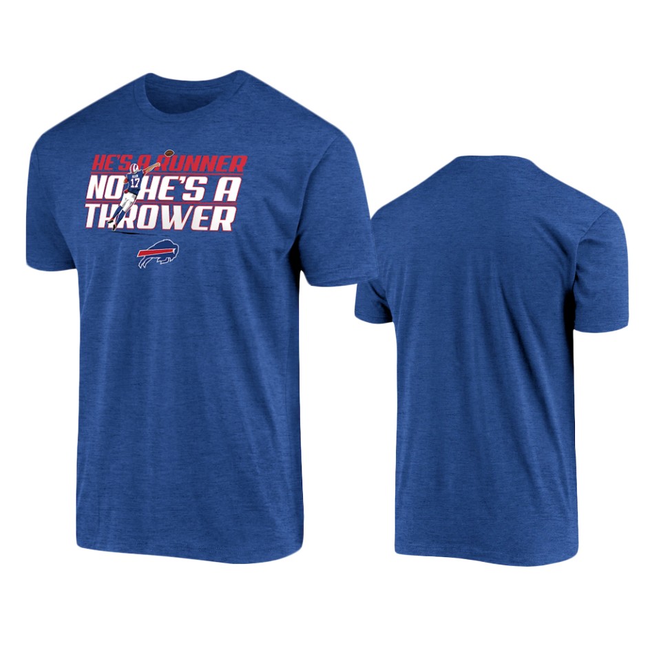 men's bills josh allen royal he's a runner no he's a thrower t shirt