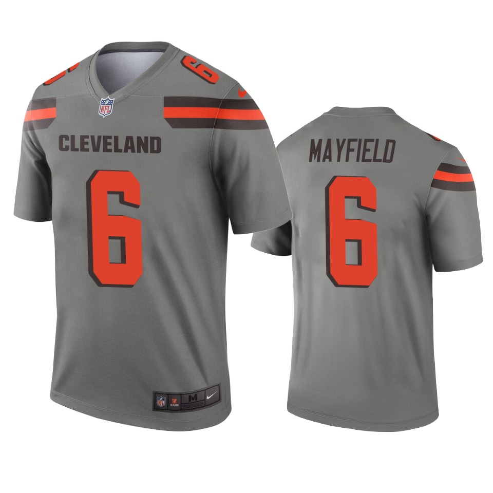men's browns baker mayfield gray inverted legend jersey
