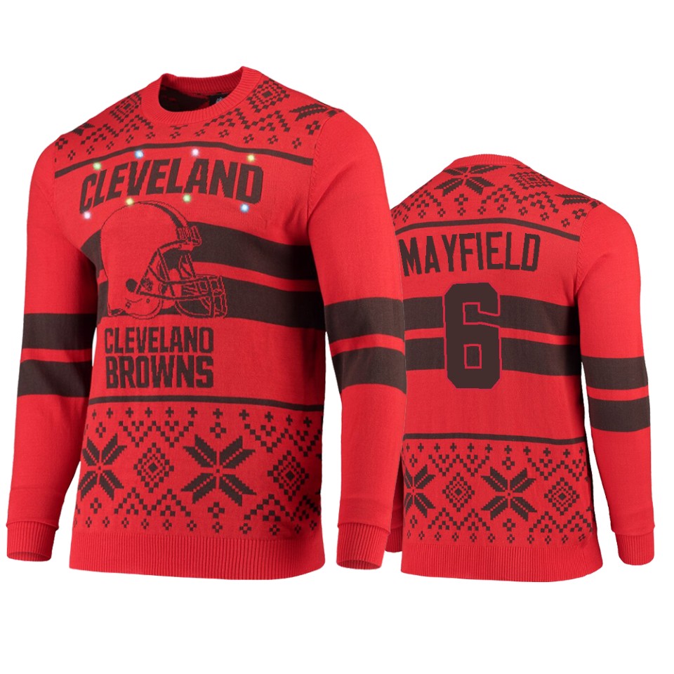 men's browns baker mayfield orange brown 2019 ugly christmas light up sweater