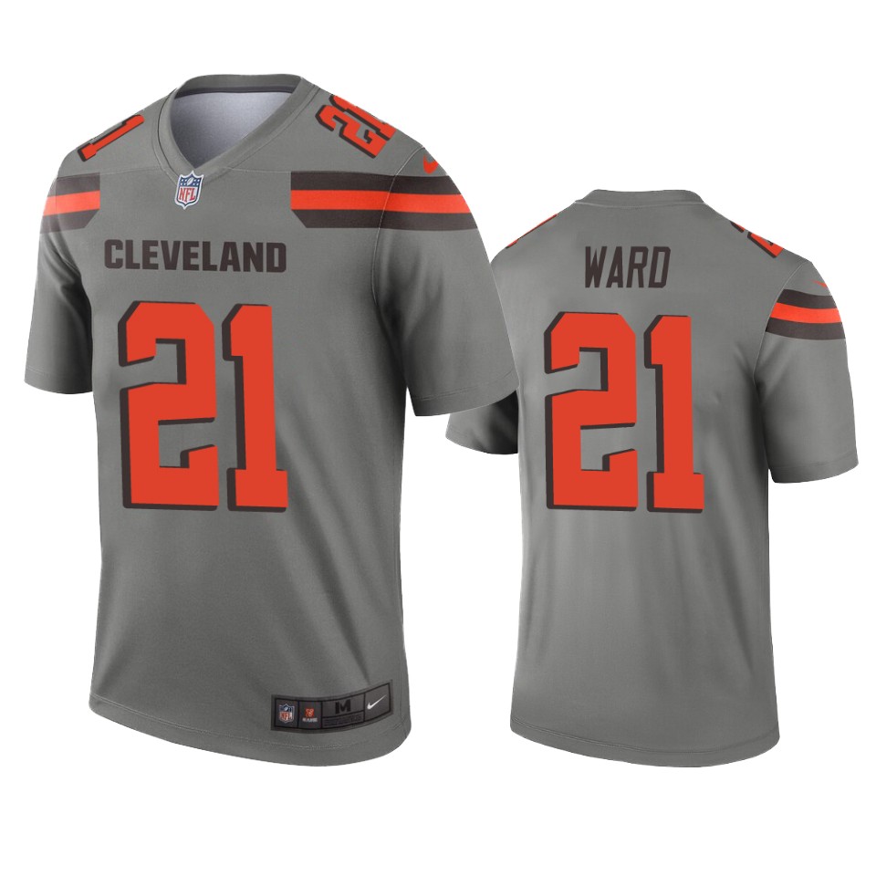 men's browns denzel ward gray inverted legend jersey