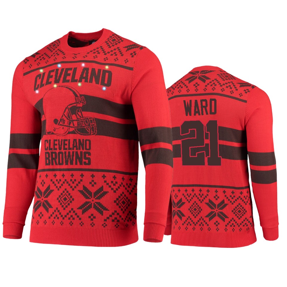 men's browns denzel ward orange brown 2019 ugly christmas light up sweater