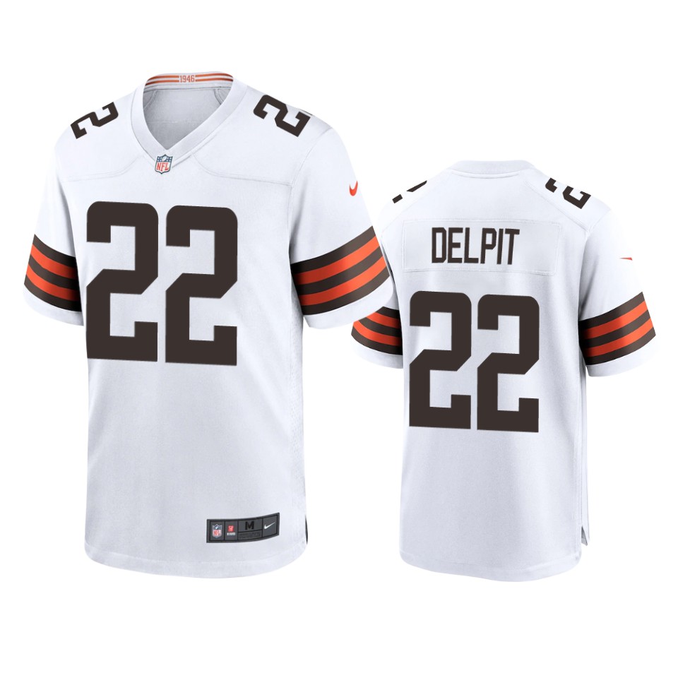 men's browns grant delpit white game jersey