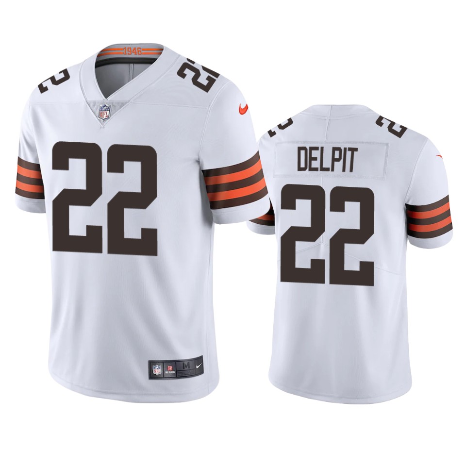 men's browns grant delpit white vapor limited jersey