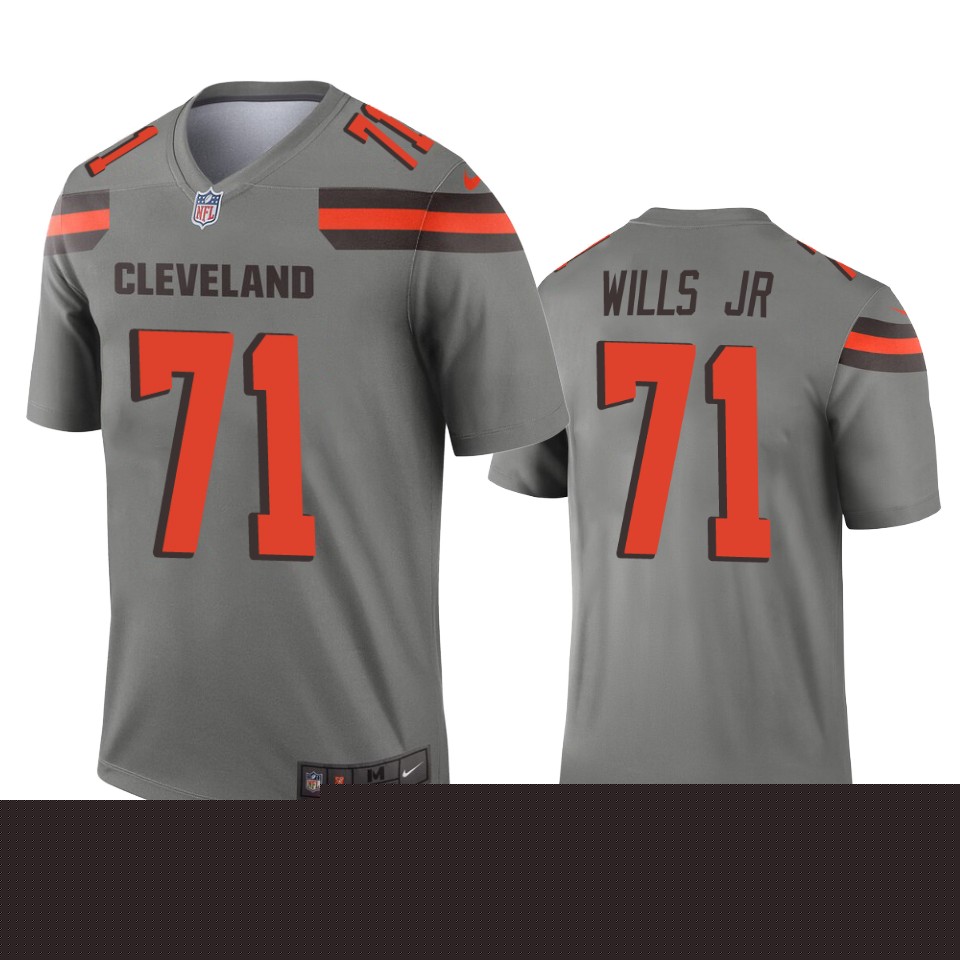 men's browns jedrick wills gray inverted legend jersey