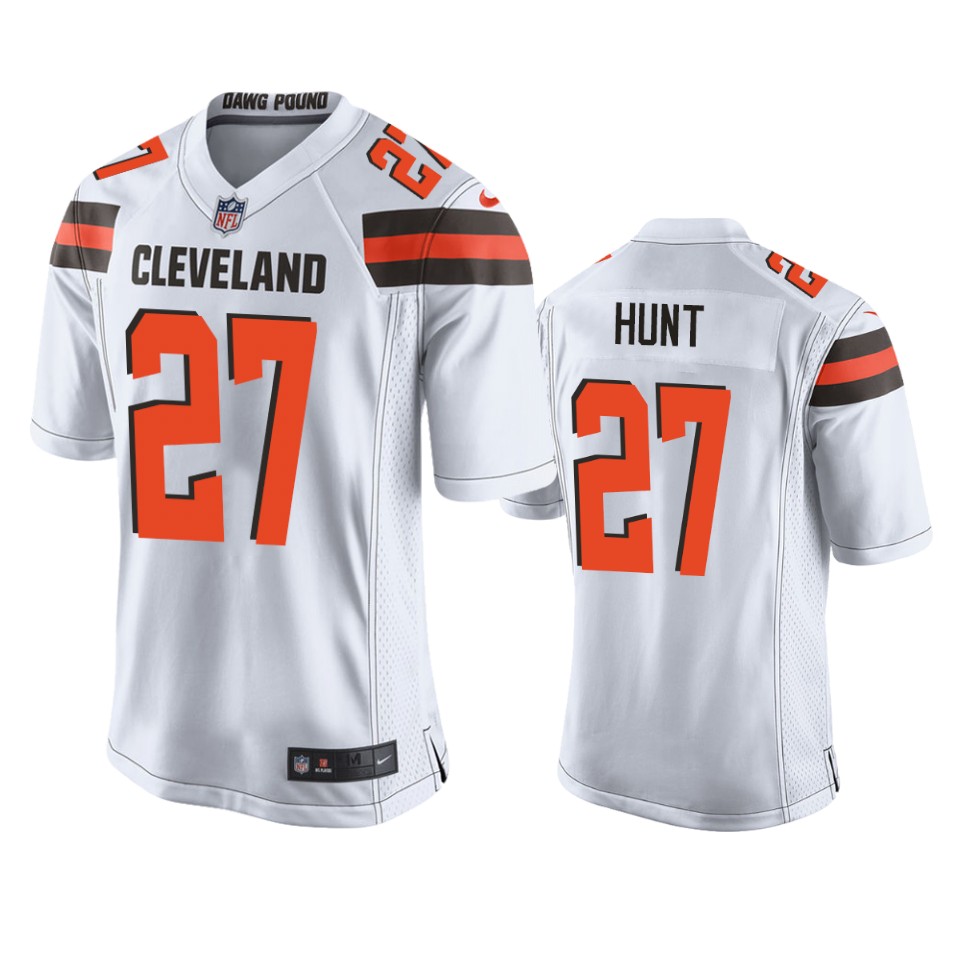 men's browns kareem hunt white game jersey