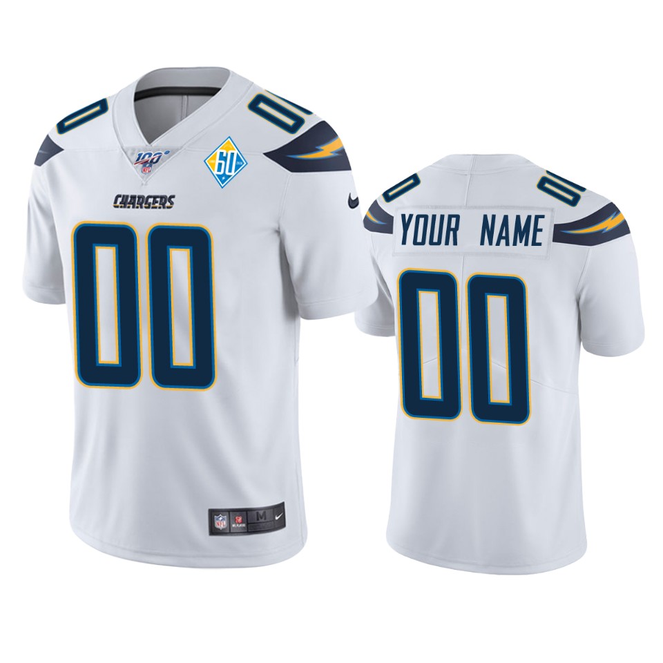 men's chargers custom white 60th anniversary vapor limited jersey