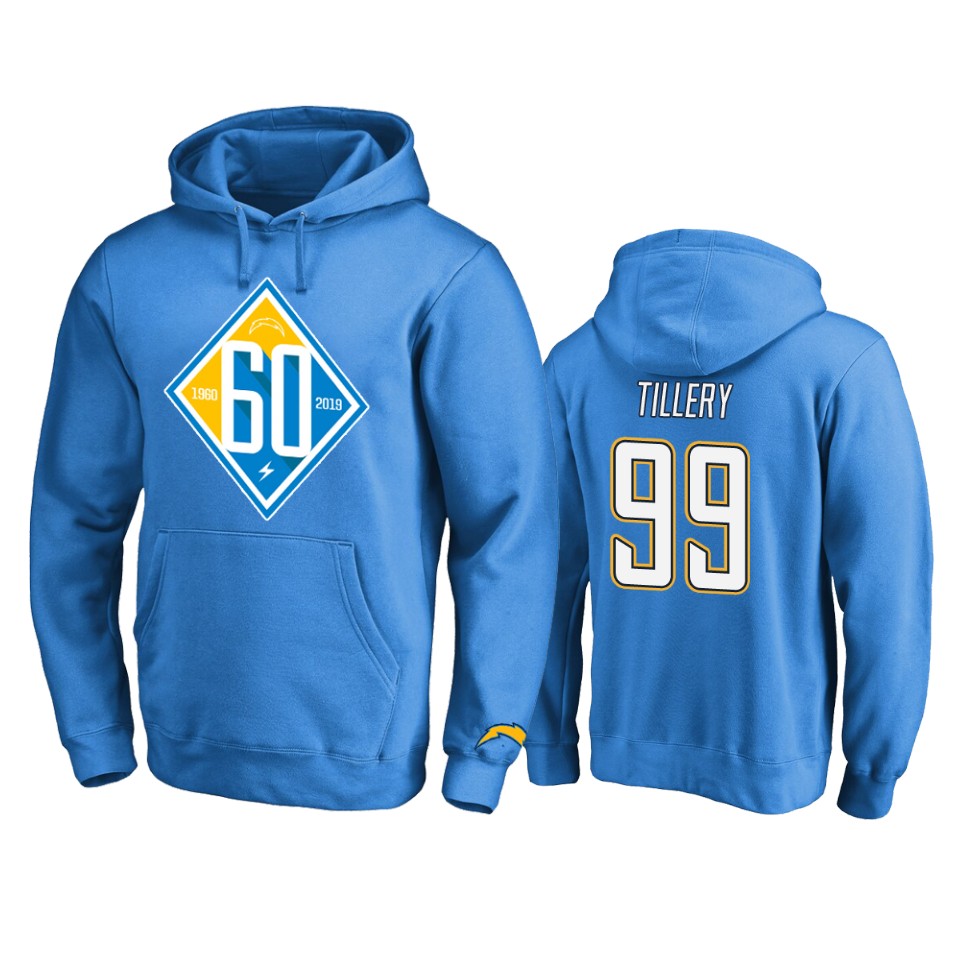 men's chargers jerry tillery light blue 60th anniversary hoodie