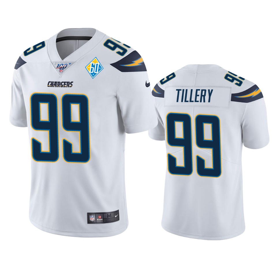 men's chargers jerry tillery white 60th anniversary vapor limited jersey