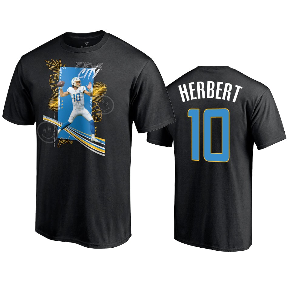 men's chargers justin herbert black 2020 nfl offensive rookie of the year sunshine city t shirt