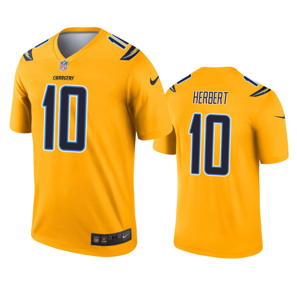 men's chargers justin herbert gold inverted legend jersey